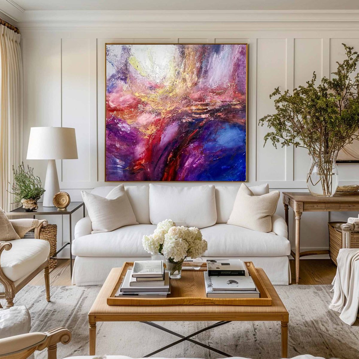 Pink And Blue Wall Art Purple And Gold Abstract Art Colorful Canvas Art