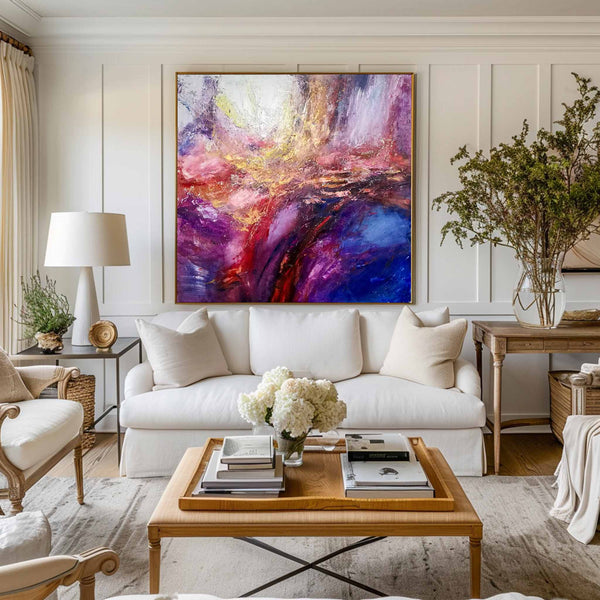 Pink And Blue Wall Art Purple And Gold Abstract Art Colorful Canvas Art