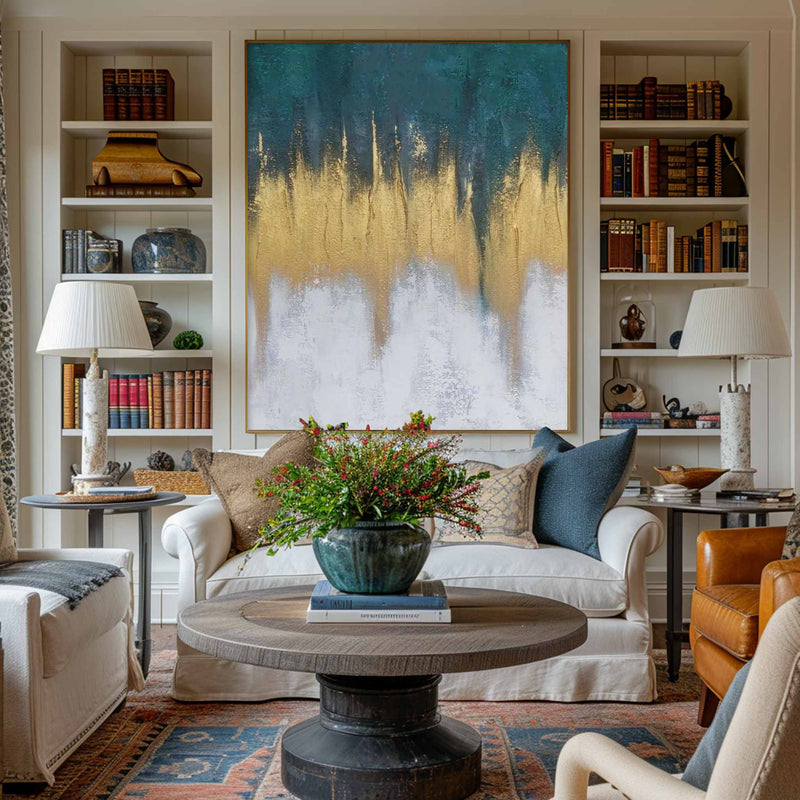 Abstract Blue And Gold Canvas Painting Large Original Acrylic Abstract Canvas Art Modern Abstract Painting 