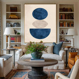 Large Beige And Blue Textured Geometric Painting Modern Minimalist Wall Art for Living Room