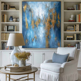 Blue Gold Abstract Wall Art Modern Canvas Wall Art Large Acrylic Abstract Painting For Livingroom