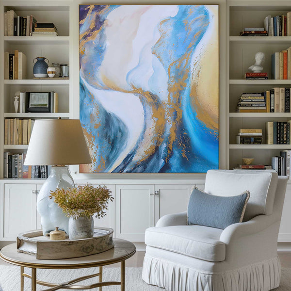 Abstract Blue And Gold Canvas Painting Large Original Acrylic Abstract Canvas Art Modern Abstract Painting