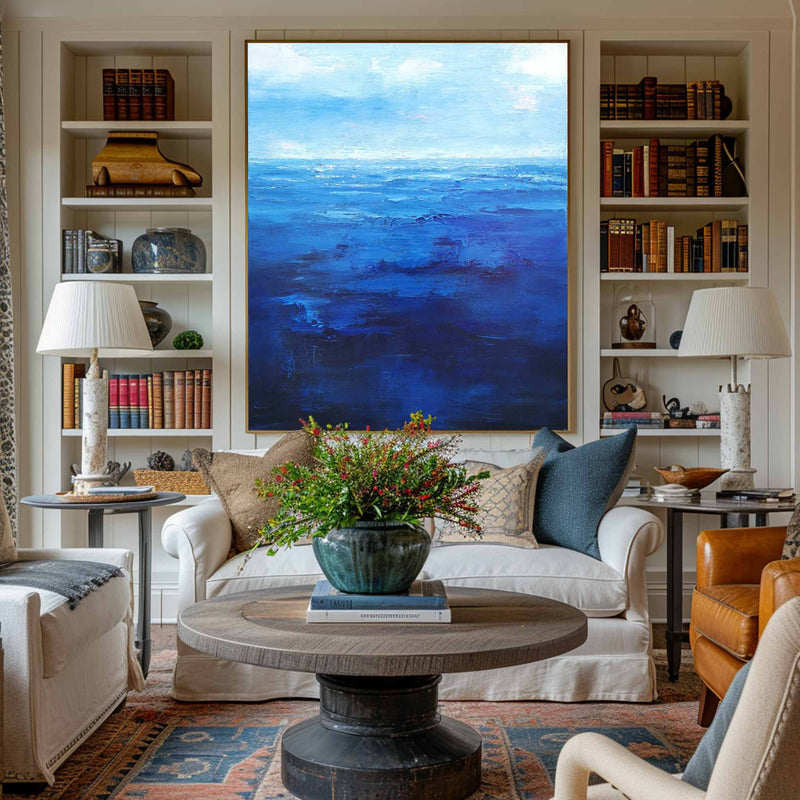 Blue Ocean Painting On Canvas Contemporary Ocean Art Impressionist Ocean Painting