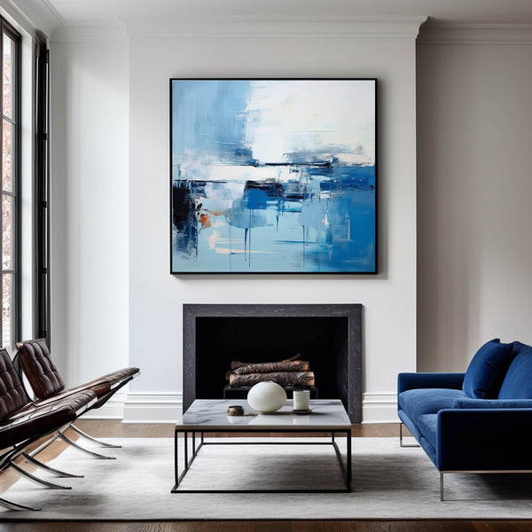 Blue and White Minimalist Abstract Art On Canvas Modern Painting Abstract Painting For livingroom