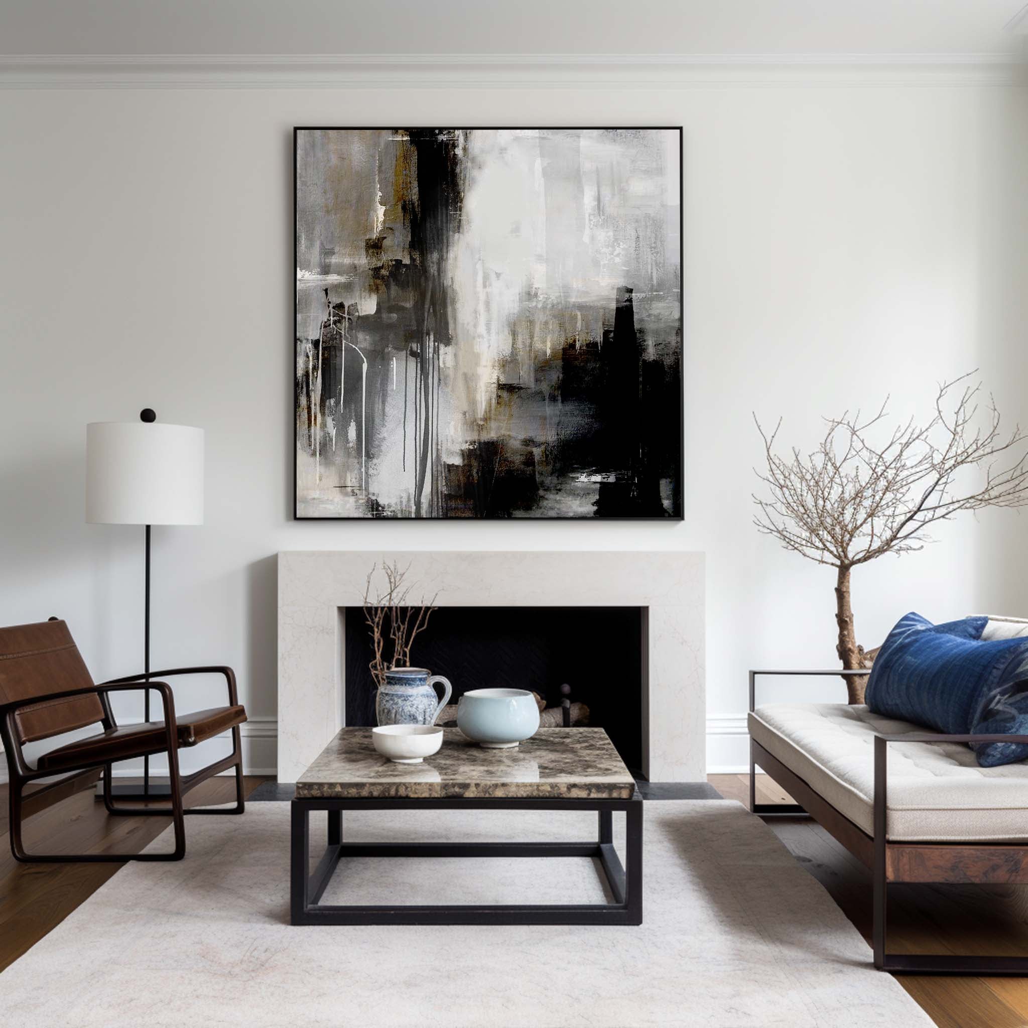 Black And Grey Abstract Art Extra Large Square Abstract Art Huge Canvas Art