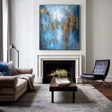 Blue Gold Abstract Wall Art Modern Canvas Wall Art Large Acrylic Abstract Painting For Livingroom