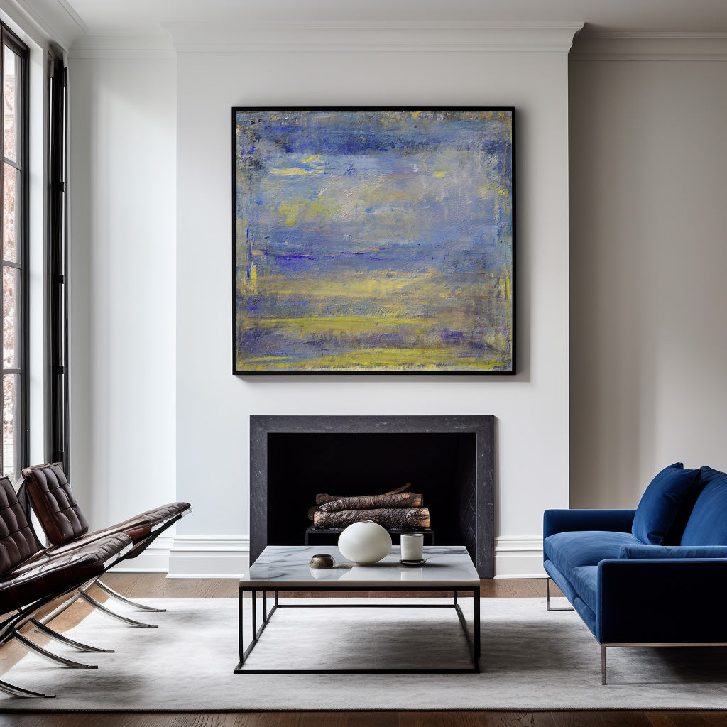 Blue And Yellow Abstract Art Blue Canvas Art Extra Large Wall Decor