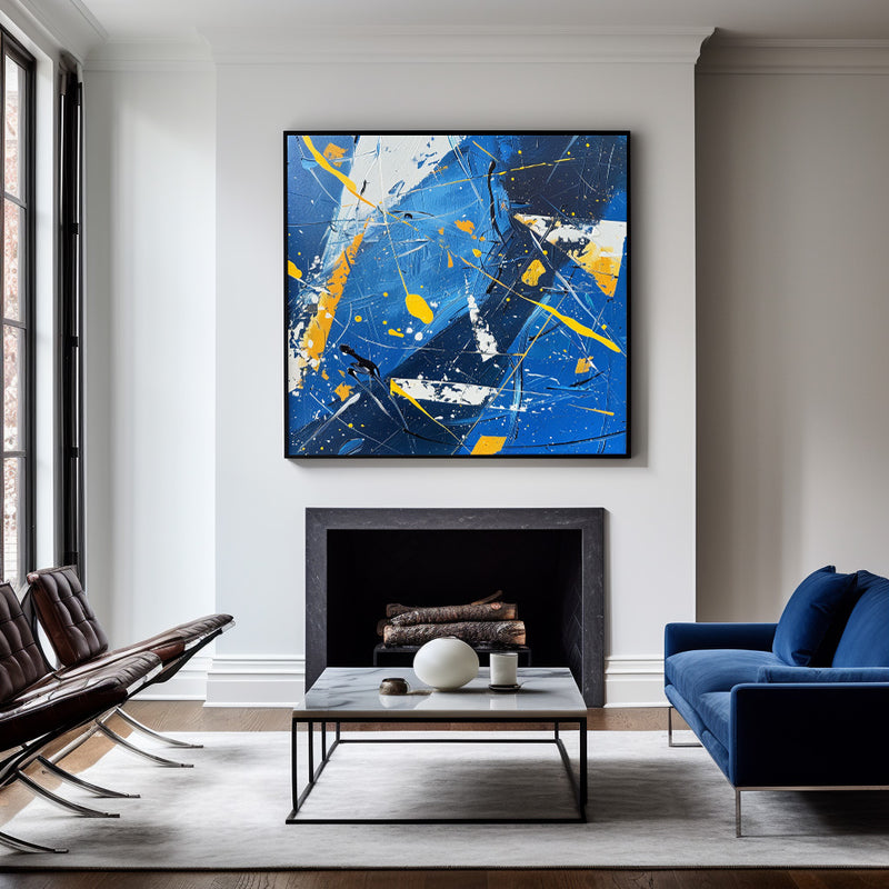 Modern Abstract Blue And Yellow Wall Art Original Colorful Canvas ...
