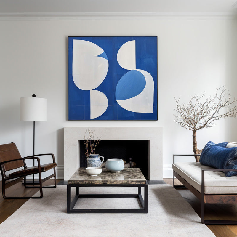 White And Blue  Abstract Painting Minimalist Abstract Art On Canvas Modern Painting For Sale 