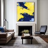 Original Texture Palette Blue Yellow Abstract Oil Painting On Canvas Abstract Painting With Palette Knife