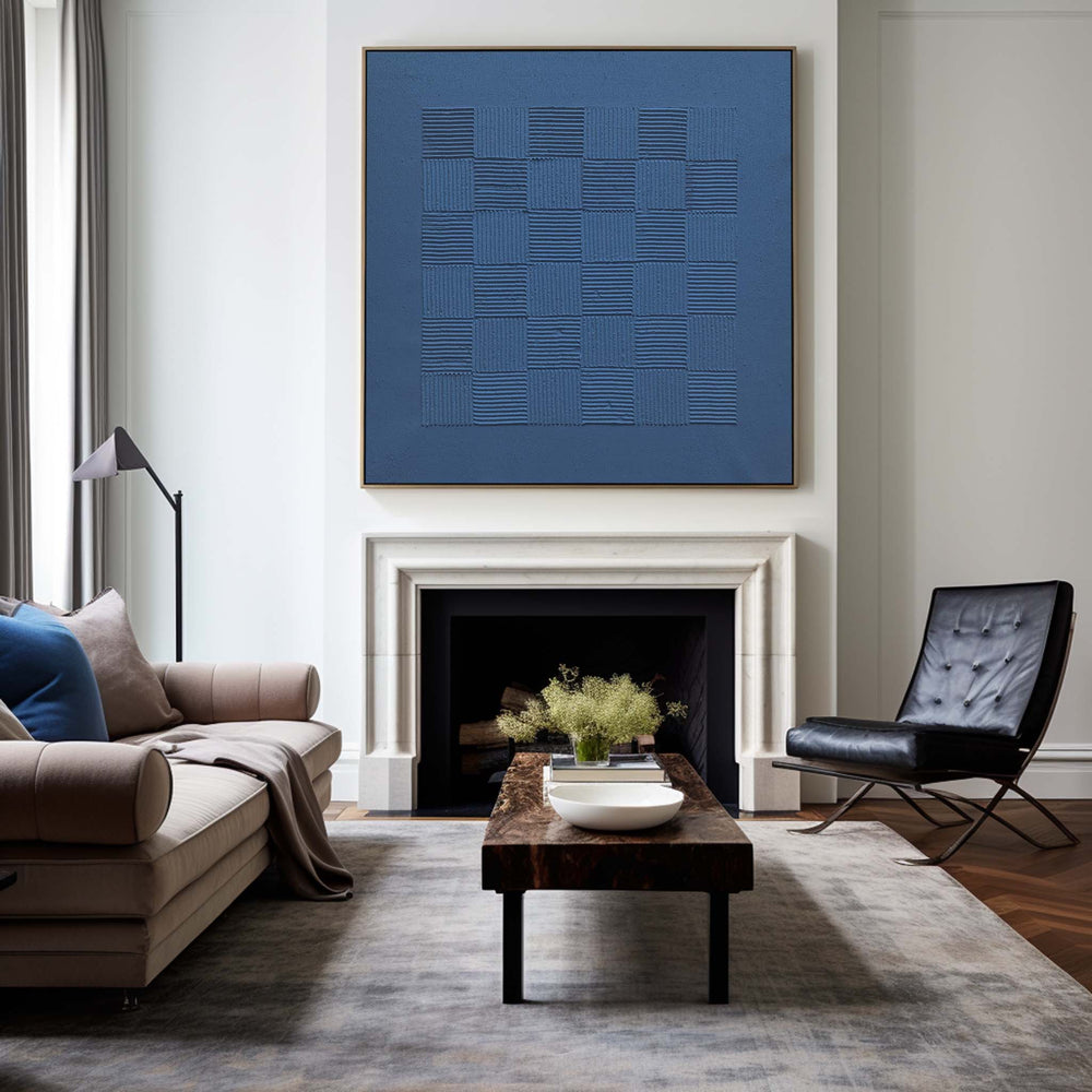 3D Textured Canvas Wall Art Blue Canvas Art Modern Minimalist Abstract Art Rich textured Painting