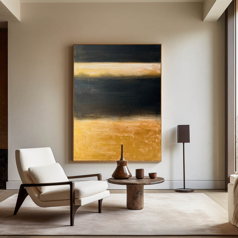 Black And Gold Minimalist Painting Large Abstract Acrylic Painting Canvas Wall Art For Sale