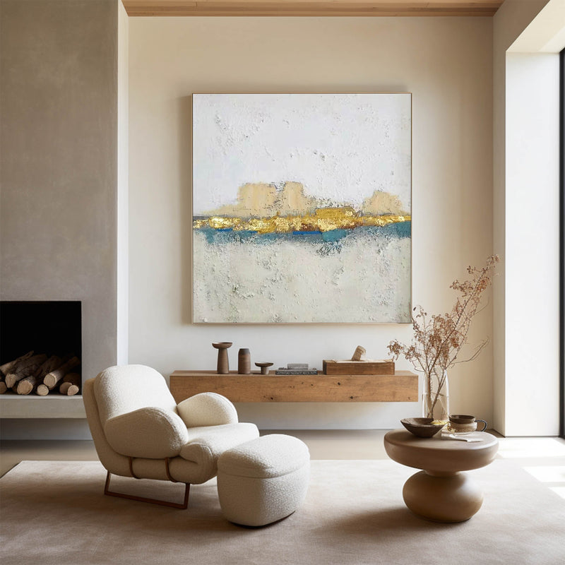 White And Gold Wall Art Square Modern Landscape Painting