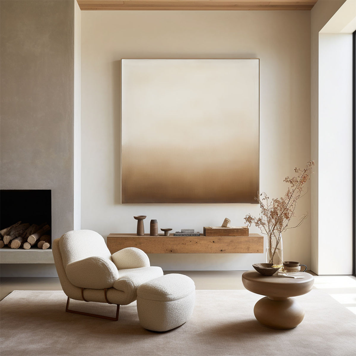 Modern Brown Wall Art Minimalist Solid Color Large Brown Painting Minimalist Square Textured Artwork