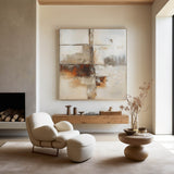 Abstract Beige And Brown Artwork Oil Painting,Large Beige Textured Square Wall Art,Minimalist Apartment Decor,Beige Wall Art Original