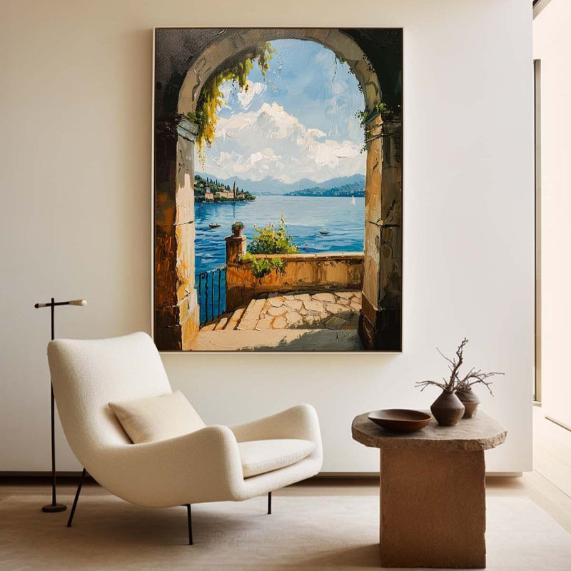 Modern Lake View Oil Painting Textured Wall Art, Beautiful Lake View Impressionistic Painting