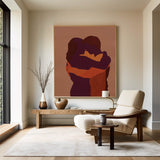 Large Red Minimalist Loving Couple Canvas Painting Kissing Lovers Painting Modern Abstract Painting 