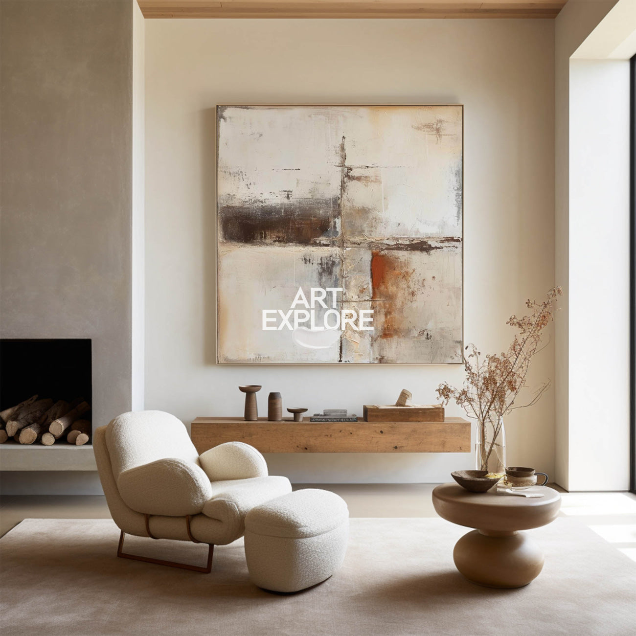 Large Beige And Brown Textured Paintings For Sale Wabi-Sabi Beige Artwork Mid Century Decorations