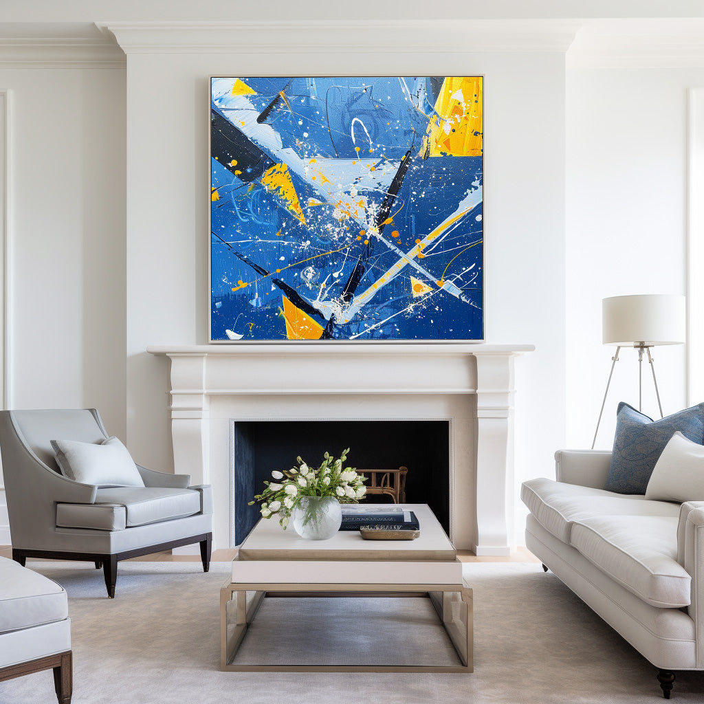 Original Blue And Yellow Abstract Wall Art ,Bump The Color，Living Room ...