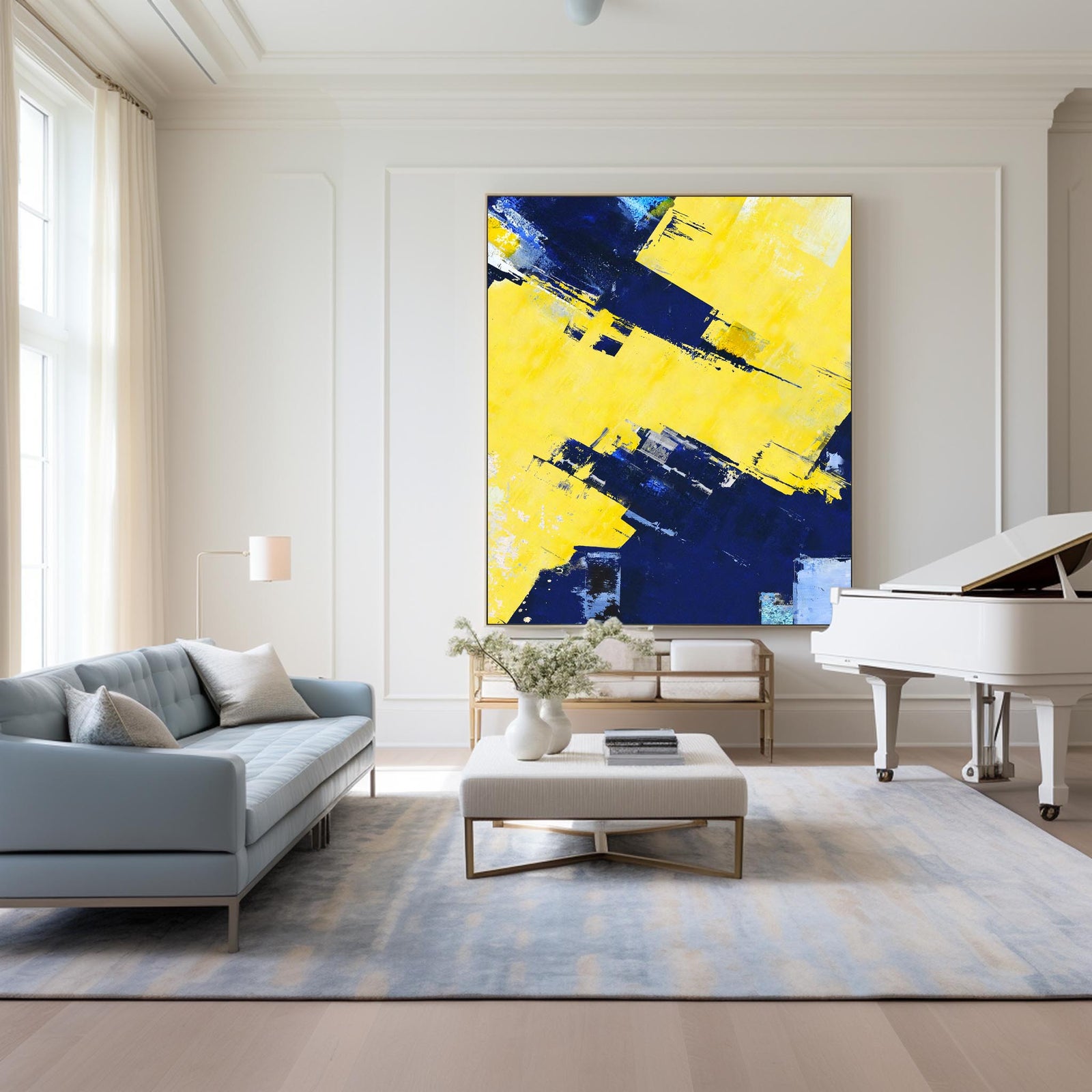 Original Texture Palette Blue Yellow Abstract Oil Painting On