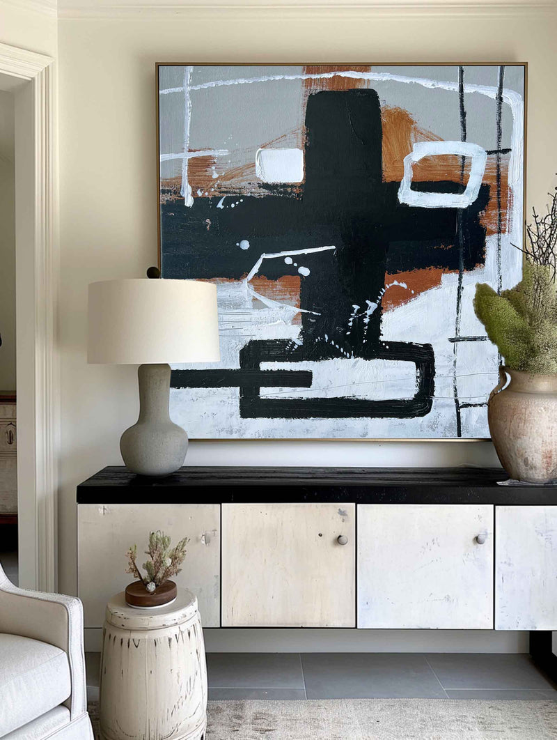 Modern Black And Brown Abstract Painting Large Acrylic Painting For Livingroom