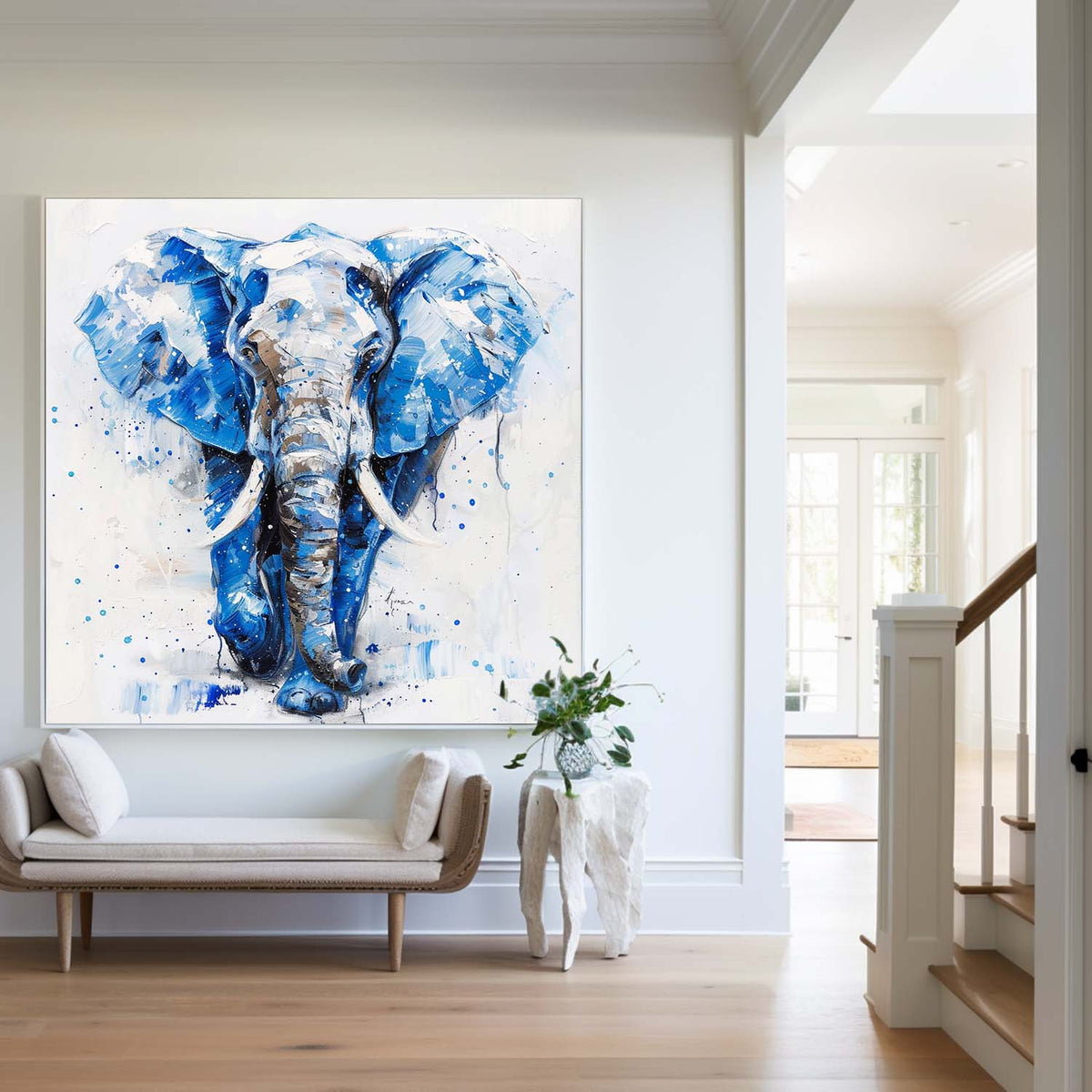 Large BLUE And White Elephant Canvas Palette  Oil Painting Original  Blue Elephant Abstract Contemporary Art Painting Wall Art Custom Canvas Paintings 
