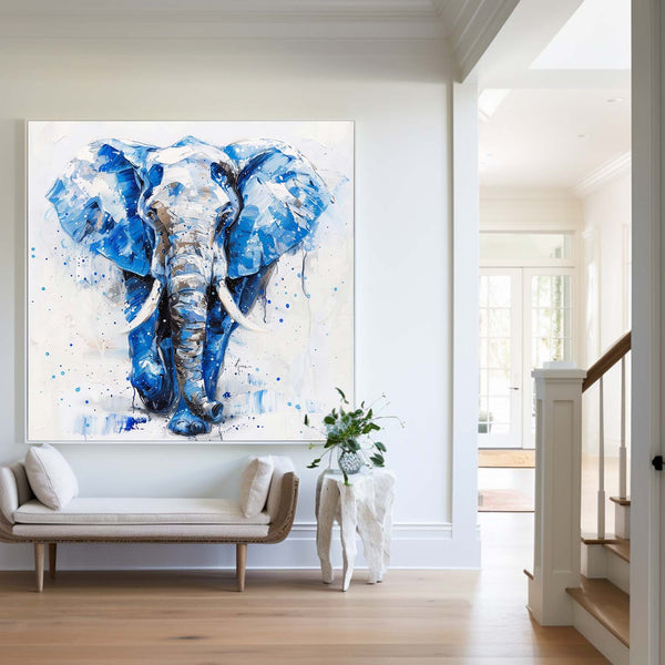 Large BLUE And White Elephant Canvas Palette  Oil Painting Original  Blue Elephant Abstract Contemporary Art Painting Wall Art Custom Canvas Paintings 