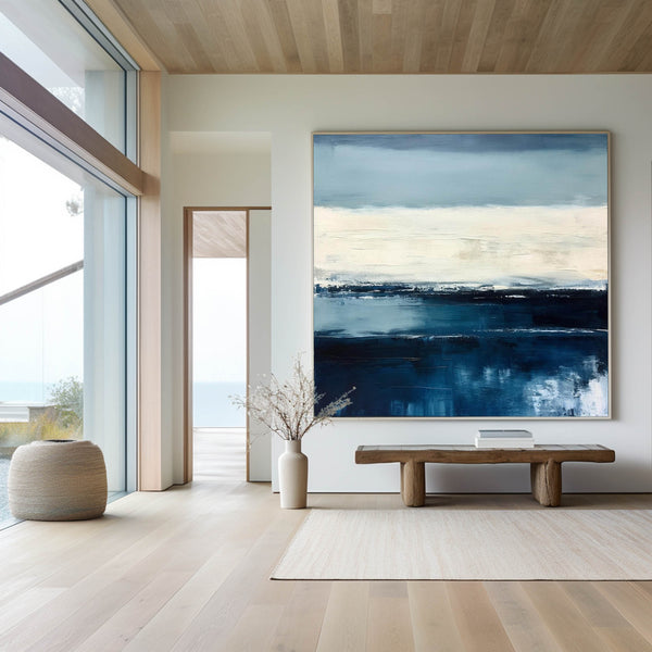 Blue and White Minimalist Abstract Art On Canvas Modern Painting Abstract Painting For livingroom