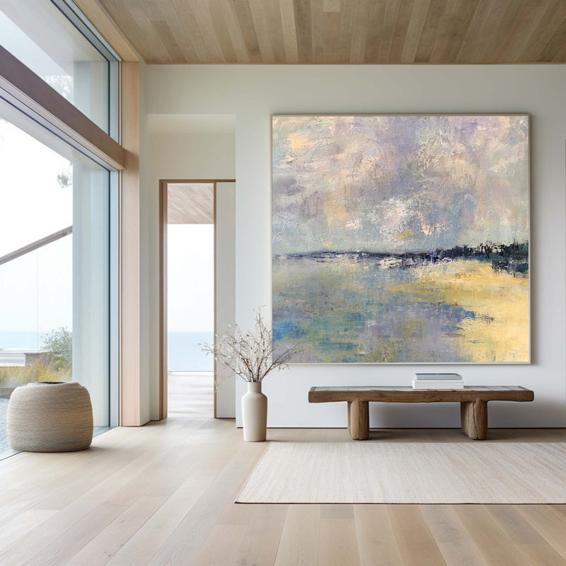 Original Square Abstract Beach Painting Large Landscape Painting Costal Paitning On Canvas For Living Room