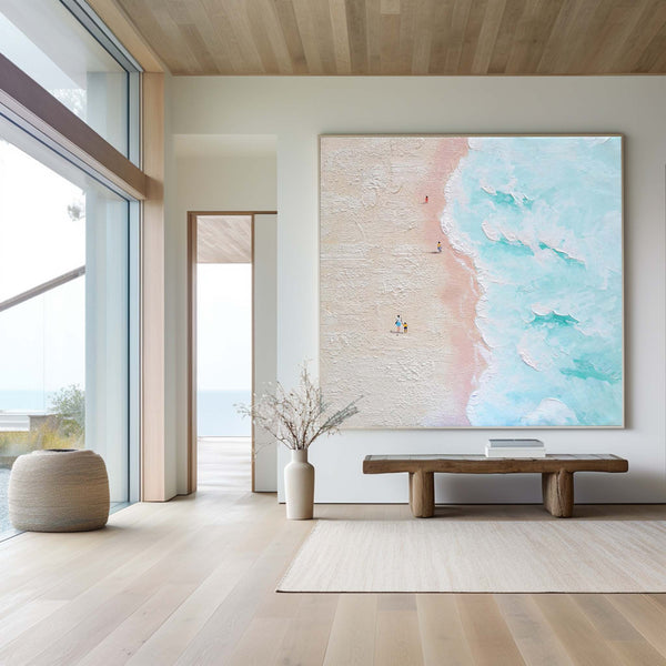 Oversize Windy Beach Canvas Art Abstract Coastal Acrylic Seascape Paintings Modern Landscape Wall Art Abstract Painting For Home Decor