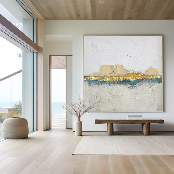 White And Gold Wall Art Square Modern Landscape Painting
