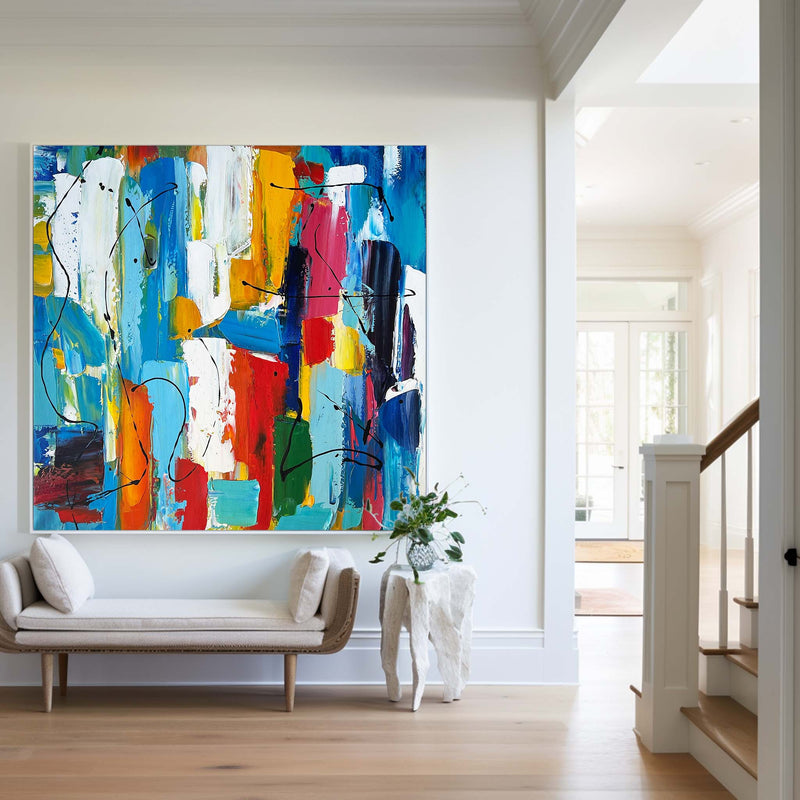 Original Colorful Abstract Art Extra Large Abstract Painting Squares Canvas Painting For Home Decor