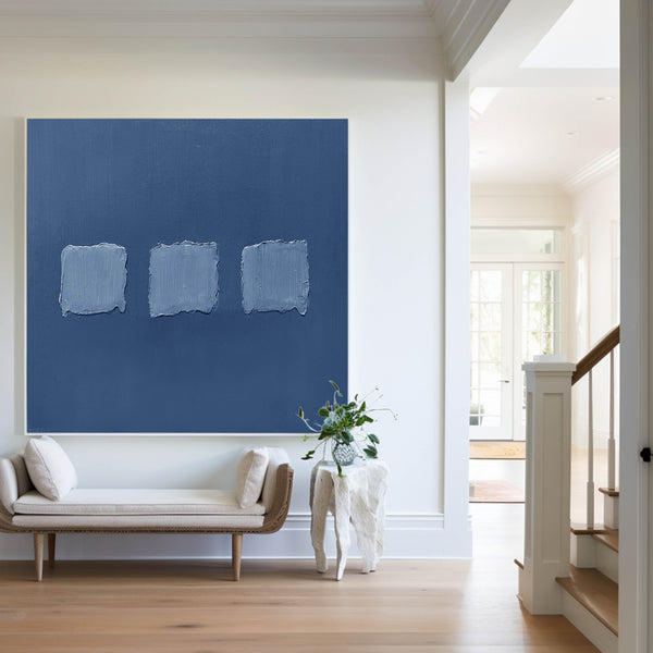 Modern 3D Texture Painting Minimalist Canvas Wall Art Wabi-Sabi Blue Abstract Painting