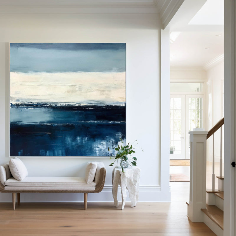 Blue and White Minimalist Abstract Art On Canvas Modern Painting Abstract Painting For livingroom