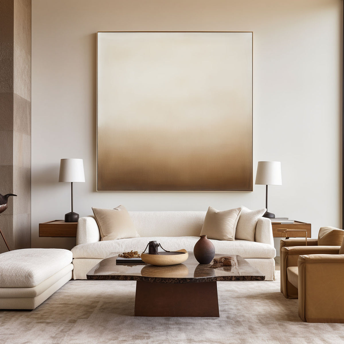 Modern Brown Wall Art Minimalist Solid Color Large Brown Painting Minimalist Square Textured Artwork