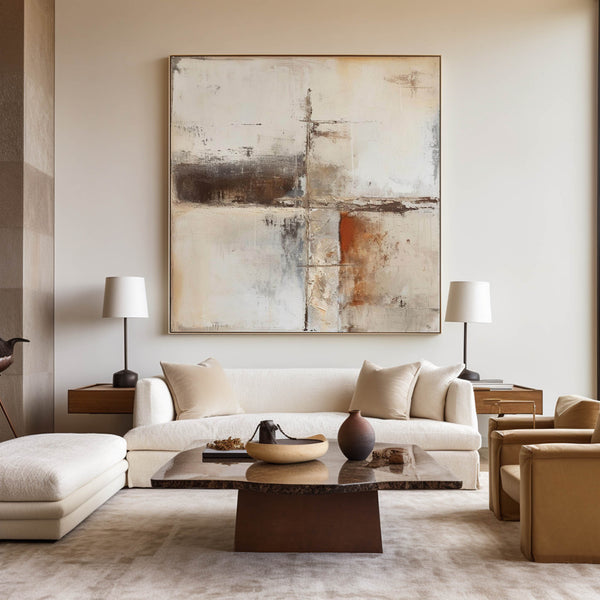 Large Beige And Brown Textured Paintings For Sale Wabi-Sabi Beige Artwork Mid Century Decorations