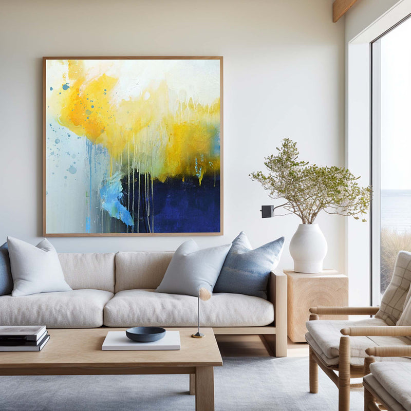 Modern Abstract Painting Large Blue Yellow Wall Art Oversized Abstract Art