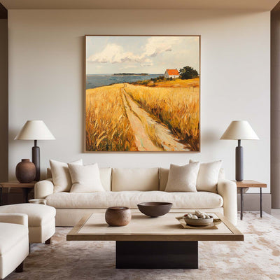 Countryside Wall Art Landscape Wall Art Large Fields View Painting Farmhouse Texture Art Painting 