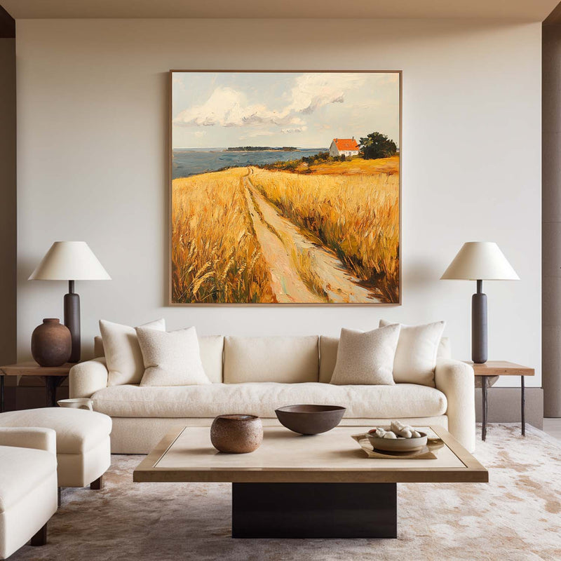 Countryside Wall Art Landscape Wall Art Large Fields View Painting Farmhouse Texture Art Painting 