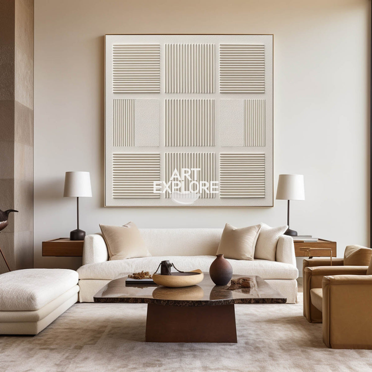 Large Beige Canvas Art Textured Wall Art Wabi-sabi Minimalist Plaster Wall Art For Livingroom
