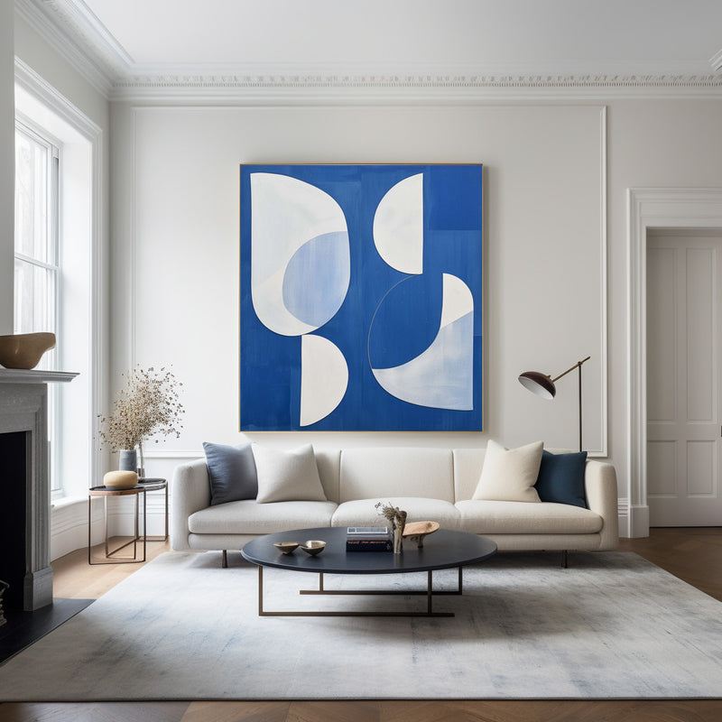 White And Blue  Abstract Painting Minimalist Abstract Art On Canvas Modern Painting For Sale 