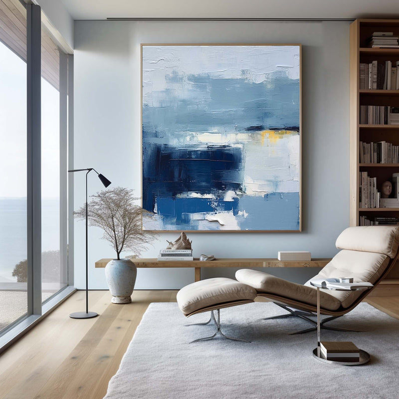 Blue and White Minimalist Abstract Art On Canvas Modern Painting Abstract Painting For livingroom