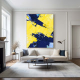 Original Texture Palette Blue Yellow Abstract Oil Painting On Canvas Abstract Painting With Palette Knife