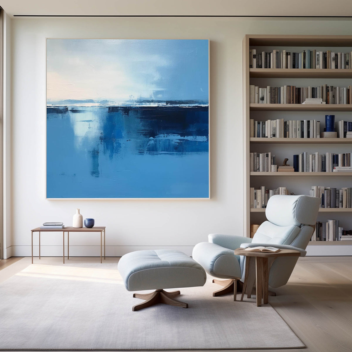 Blue and White Minimalist Abstract Art On Canvas Modern Painting Abstract Painting For livingroom