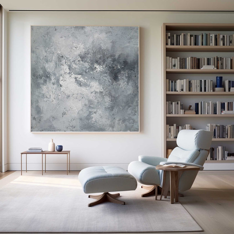 Large Framed Grey Abstract Canvas Painting In Acrylic For Bedroom