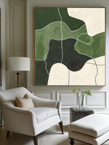 Large Green And White Geometric Wall Art Green Minimalist Painting Green Textured Wall Art