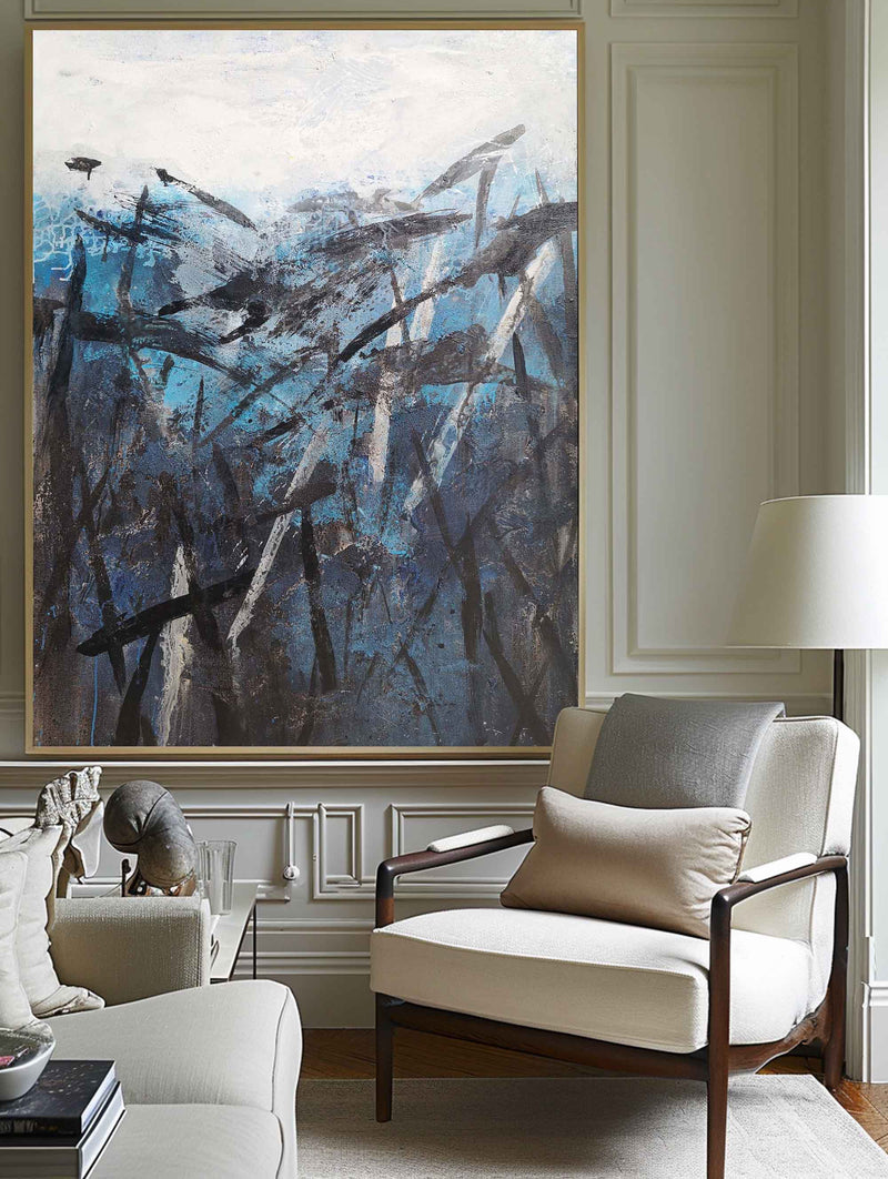 Blue And Black Abstract Painting Blue Canvas Painting Oversized Canvas Art Contemporary Abstract Painting Large Canvas Art For Living Room
