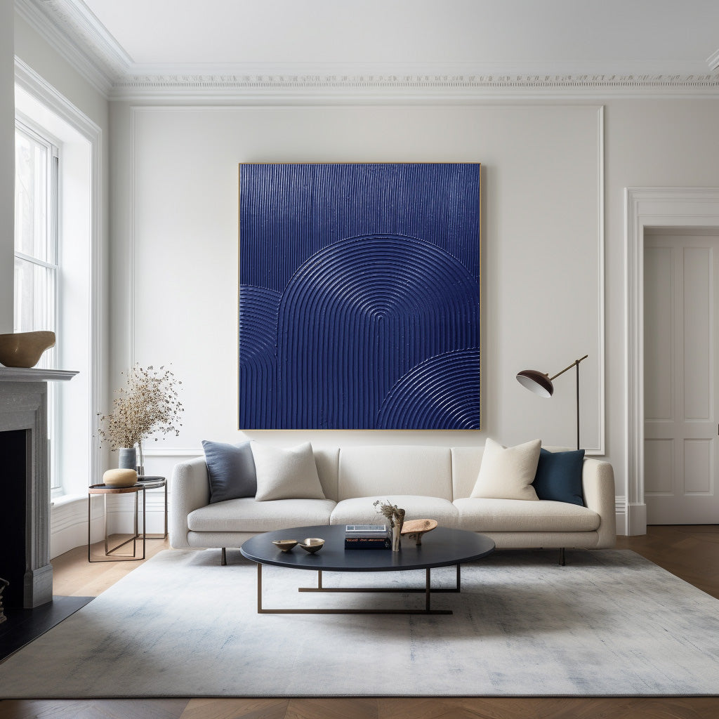 3D Blue Minimalist Wall Art Rich Textured Canvas Art Abstract Navy Artwork Acrylic Painting