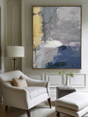 Large Blue Abstract Painting On Canvas Grey And Blue Abstract Artwork Gray And Yellow Canvas Art Oversized Modern Paintings For Living Room