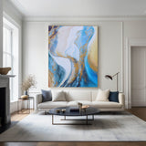 Abstract Blue And Gold Canvas Painting Large Original Acrylic Abstract Canvas Art Modern Abstract Painting